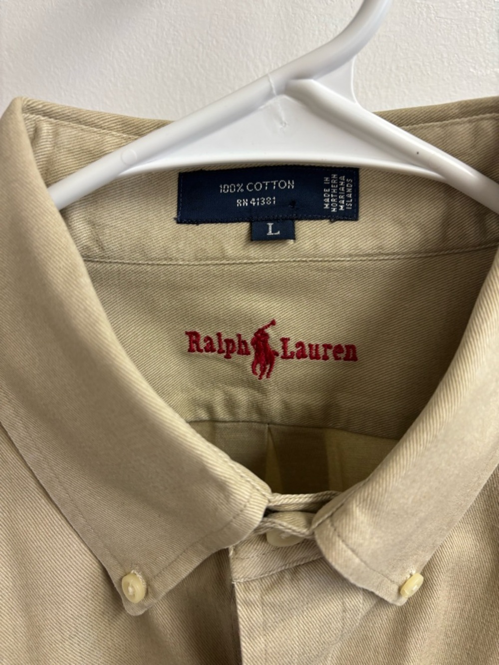 RALPH LAUREN BUTTON DOWN SHIRT MEN  LARGE  TAN  LONG SLEEVES